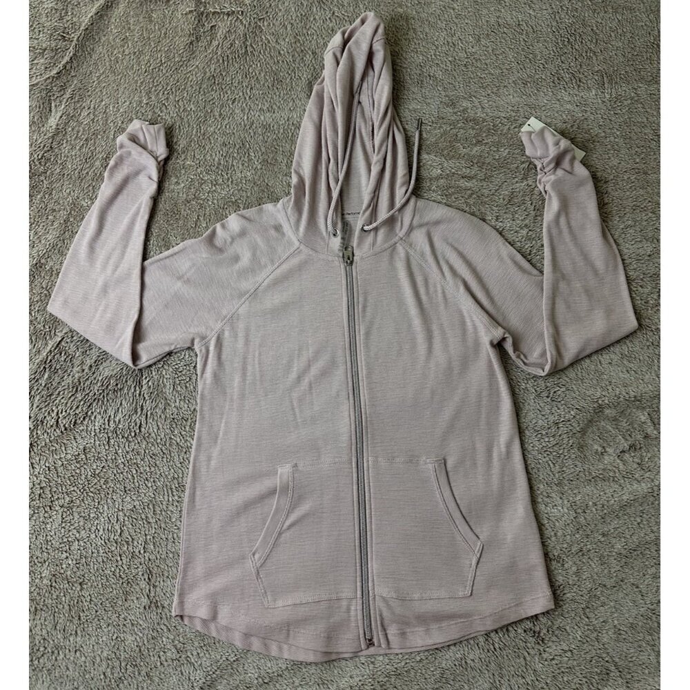 Calvin Klein Hoodie Womens Medium Brown Knit Performance Ruched Sleeve Full Zip - Picture 5 of 16